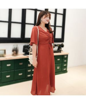  Đầm liền thân chiffon ngắn tay, cổ chữ V 2043