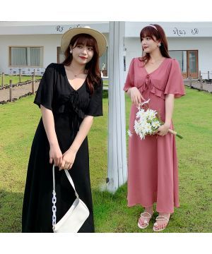  Đầm liền thân chiffon ngắn tay, cổ chữ V 2363