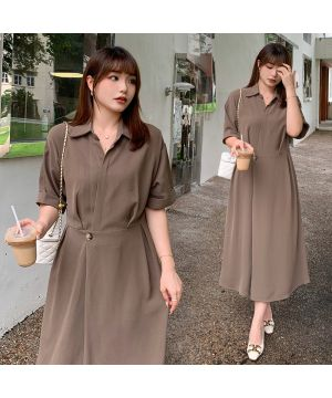 Đầm Dài Cổ Sơ Mi Che Hông 3067