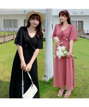  Đầm liền thân chiffon ngắn tay, cổ chữ V 2363