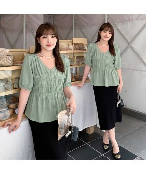 Áo thun cổ V dáng nhăn 3226